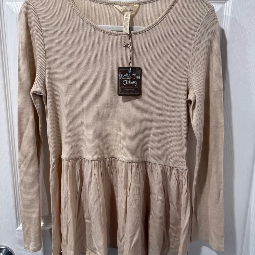 NWT Matilda Jane Tan Peplum Long Sleeve Blouse size M